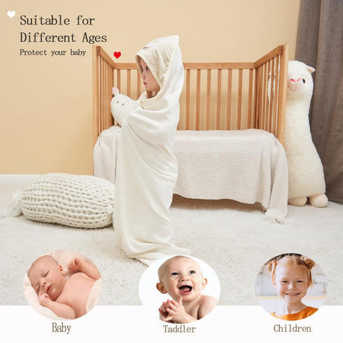 6-Pack Set 5 37.5 37.5 Inch Organic Cotton Baby Bath - Embroidered Hooded Towel & Soft Washcloths, Ultra Soft Newborn
