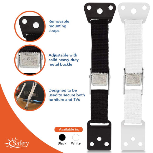 Safety Innovations Heavy Duty TV and Furniture Straps, 2Pk, Black, Baby Proofing Anti Tip Straps