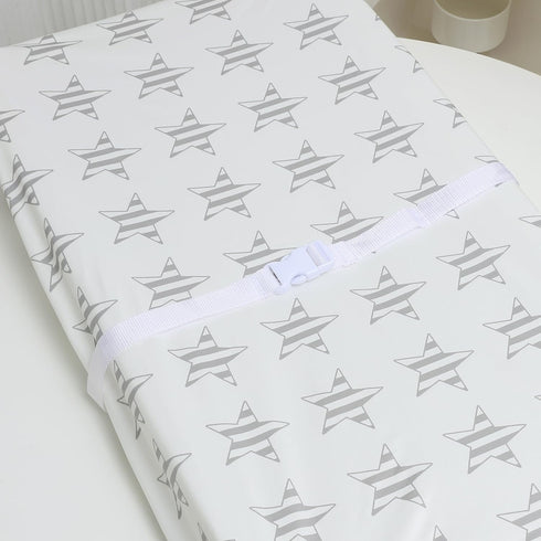 Waterproof Changing Pad Cover Set - 2 Pack Stretch Jersey Knit, Super Soft Grey Love & Stars