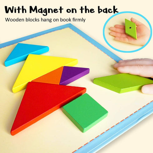 BEESTECH Wooden Tangram Puzzle Book, Travel Games for Kids, Educational Learning Puzzles Toys for Boys and Girls 3-8