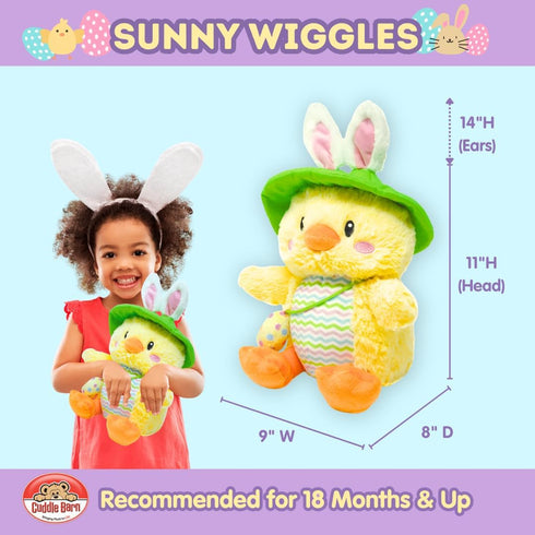 14" Cuddle Barn Animated Easter Chick Plush - Sunny Wiggles | Moves, Sways, Bunny Ears Wiggle to Music | Plays Song