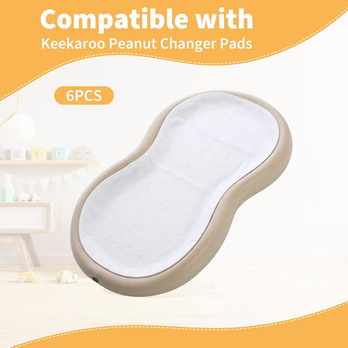 6 Pcs Changing Pad Liner, Compatible with Keekaroo Peanut Changer, Quilted Thicker Non-Slip Reusable Machine Washable