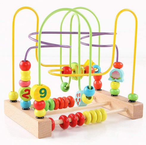QZMTOY Wooden Toys for Toddlers – Bead Maze Toy with Colorful Animals Fruits Shapes – Educational Counting Learning Toys