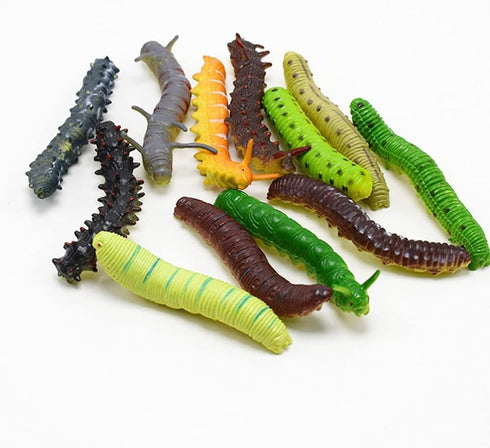 6Pcs Random Style Simulation Caterpillar Plastic Fake Worms, Crawling Halloween Prank Toy Educational Learning