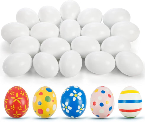24 ZEAYEA Pieces Wooden Fake Eggs, White Faux Eggs for DIY Easter Eggs, Crafts and Easter Decorations, Fake Egg