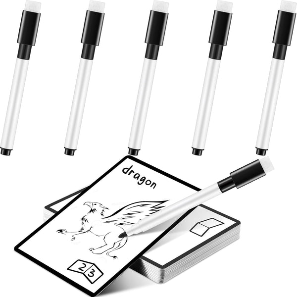 Teling 50 Pcs Reusable Dry Erase Cards - Blank Playing Cards with 5 Black Marker Pens for DIY Games, School & Office