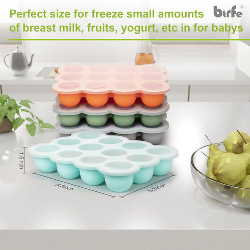Baby Food Storage Container - 1.5oz x 12 Pods Silicone Freezer Tray with Lid for Homemade Baby Food (Green)