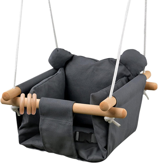 Baby Canvas Hanging Swing Seat - Toddler Secure Indoor & Outdoor Hammock Toy in Grey