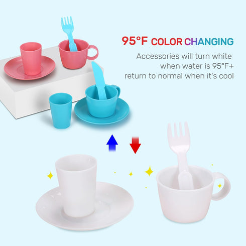 CUTE STONE Color Changing Kitchen Sink Toys, Electric Dishwasher Playing Toy with Running Water, Upgraded Faucet System