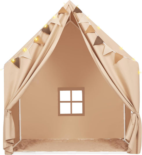 Kids Play Tent with Padded Mat & Star LED Lights, Large Indoor Play Room House Tent for Ages 4-10