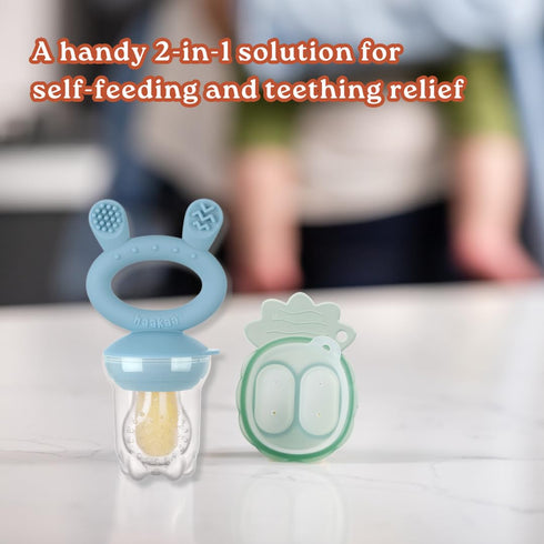 Haakaa Freeze-N-Feed Mini Combo – Baby Feeder – Silicone Nibble Tray – Breastmilk Popsicle Mold - Ideal for Self-Feeding & Teething Relief – 100% Food-Grade Silicone (Sky Blue)