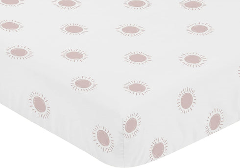 Sweet Jojo Designs White and Pink Boho Sun Girl Fitted Crib Sheet Baby or Toddler Bed Nursery - Mauve Dusty Rose
