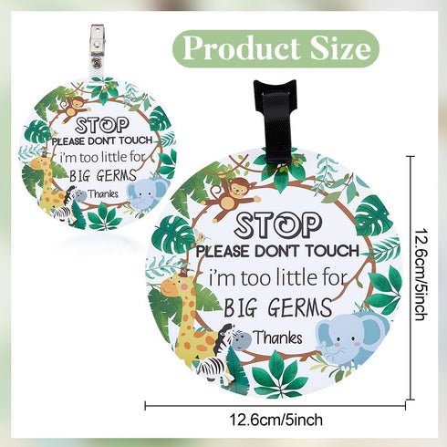 2 Pack No Touching Baby Car Seat Sign, Please Don't Touch Baby Safety Sign with Hanging Straps and Clip, Green Leaves
