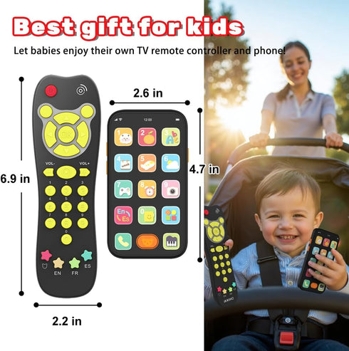 iKOIHO Set, 6+ 1 Baby Phone TV Remote Toy Bilingual Play Phones Toy Remote for Baby with Music Light for Months, Early
