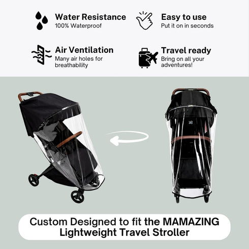Rain Cover for MAMAZING Travel Stroller by SASHA'S - Clear Weather Shield (Stroller Not Included)