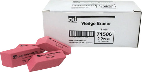Charles Leonard Eraser, Synthetic, Latex Free, Wedge Shape, Pink, Small, 36/Box (71506)