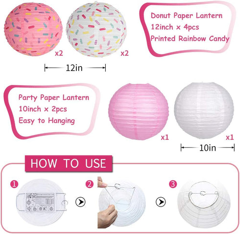 Donut Birthday Party Decorations - Donut Party Supplies with Lanterns, Paper Fan, Honeycomb Ball for Kids Birthday Party