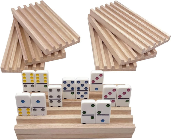 SUTIMSHE Mexican Train Domino Trays Set of 8,Natural Wood Domino Racks, Domino Tiles