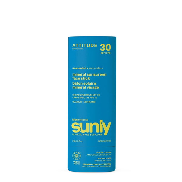 ATTITUDE Mineral Face Sunscreen Stick for Kids, SPF 30, EWG Verified, Plastic-Free,