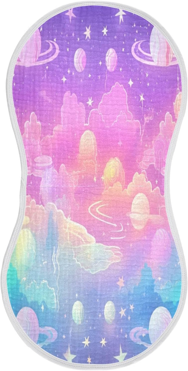 Bulletgxll Rainbow Galaxy Space Unisex Baby Burp Cloths Set of 4, Soft Absorbent
