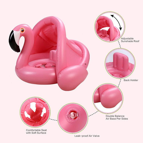 Swimming Baby Pool Float with Canopy,Flamingo Inflatable Ring,Infant Pool Floaties Sunshade Toys for Baby Girls Boys