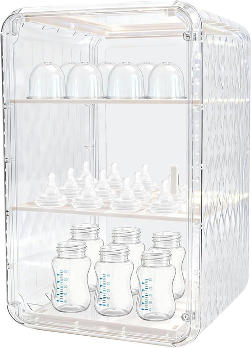 Engorgio Baby Bottle Organizer,3/4 Tier Bottles Storage Organizers,Clear Station Organizer ContainerClear Baby Bottle