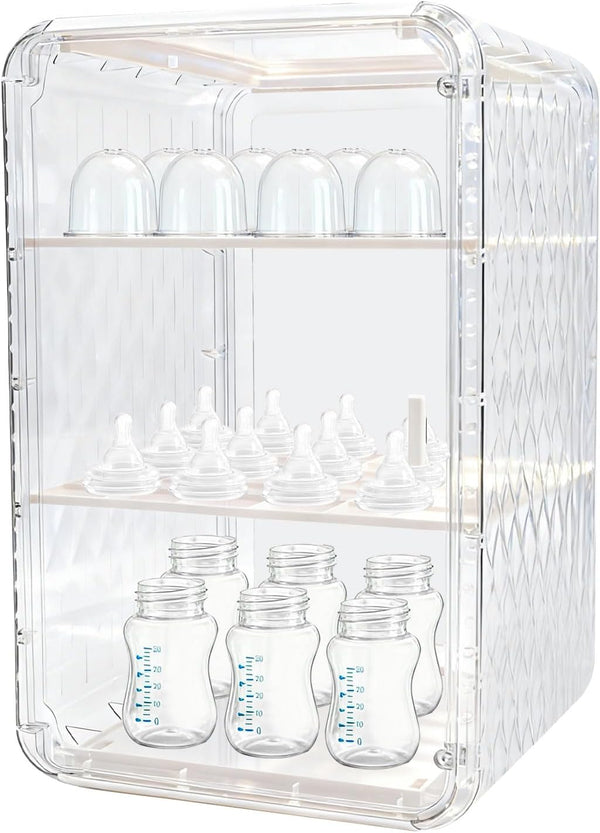 Engorgio Baby Bottle Organizer,3/4 Tier Bottles Storage Organizers,Clear Station Organizer ContainerClear Baby Bottle