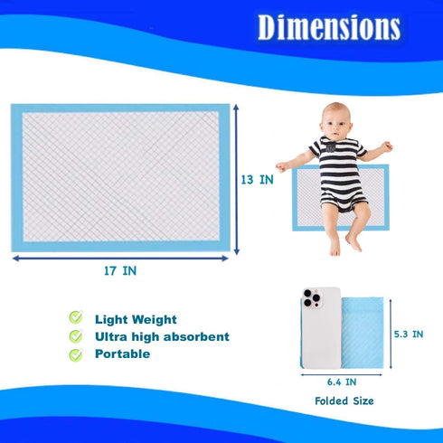 Abesto 100 Pack 17 inches 13 inches, Baby Disposable Changing Pad Liners, x Breathable Skin-Friendly, Leakproof Quick