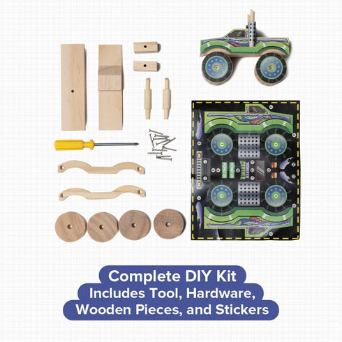DIY Wooden Monster Truck with Stickers, Kids Building Kit, STEM Building Toys for Ages 4-7