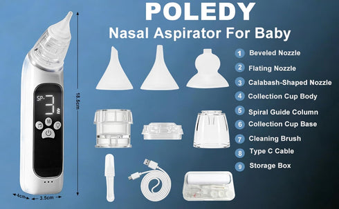 POLEDY 3 Tips,3 Electric Nasal Aspirator for Baby, Waterproof Nose Sucker for Toddlers, Nose Cleaner with Silicone