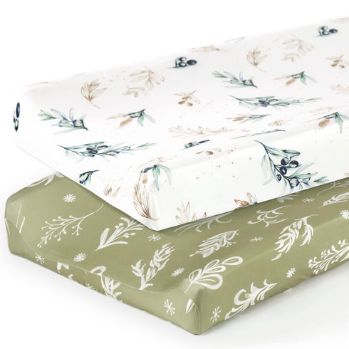 GRSSDER Stretch Ultra Soft Jersey Knit Changing Pad Cover Set, 2 Pack, Fit 32"/34" x 16" Pads, Stylish Watercolor Flora