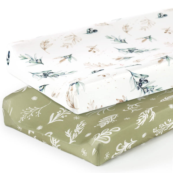 GRSSDER Stretch Ultra Soft Jersey Knit Changing Pad Cover Set, 2 Pack, Fit 32"/34" x 16" Pads, Stylish Watercolor Flora