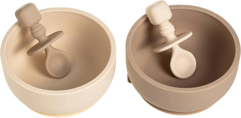 Set, Baby Feeding Silicone Bib, Bowl & Spoons for Self-Feeding First Stage Baby Essentials Gum Friendly, BPA-Free, Easy