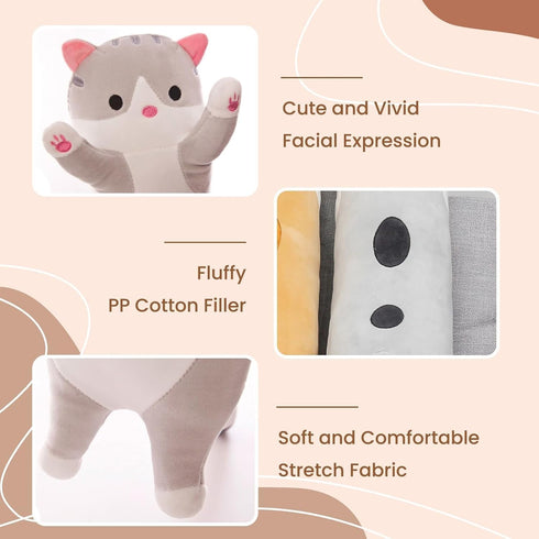 19.7 Inch) Cute Cat Plush Long Body Pillow Soft Cartoon Stuffed Animal Doll, Kawaii Cat Plushie Toy Pillow Gifts