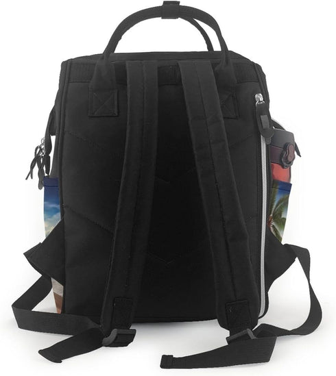 DWVTSLH Backpack Mummy Backpack Coconut Palm Tree Sandy Beach Diaper Bag Multifunction Nappy Bags Waterproof Large