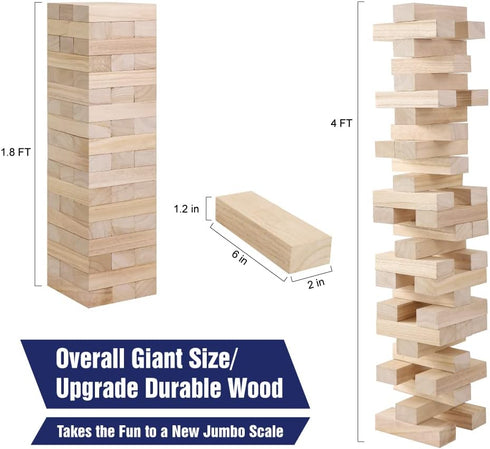 GOTHINK Giant Tumble Tower Game, Large 54pcs Wooden Blocks for Outside Yard Games, Timber Stacking Game Night Toy Gift