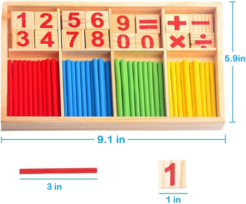 Counting Number Blocks and Sticks, Montessori Toys for Kids Learning, Educational Wooden Rods with Storage Tray