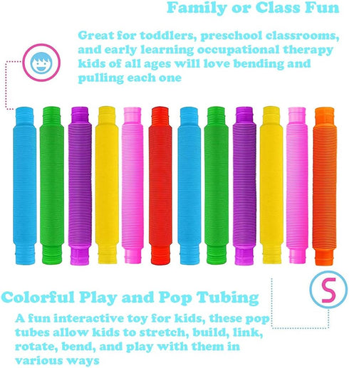 Pop Tubes, 14 Pack Fidget Toys for Kids, Sensory Toys for Stress and Anxiety Relief, Learning Toys for Toddlers