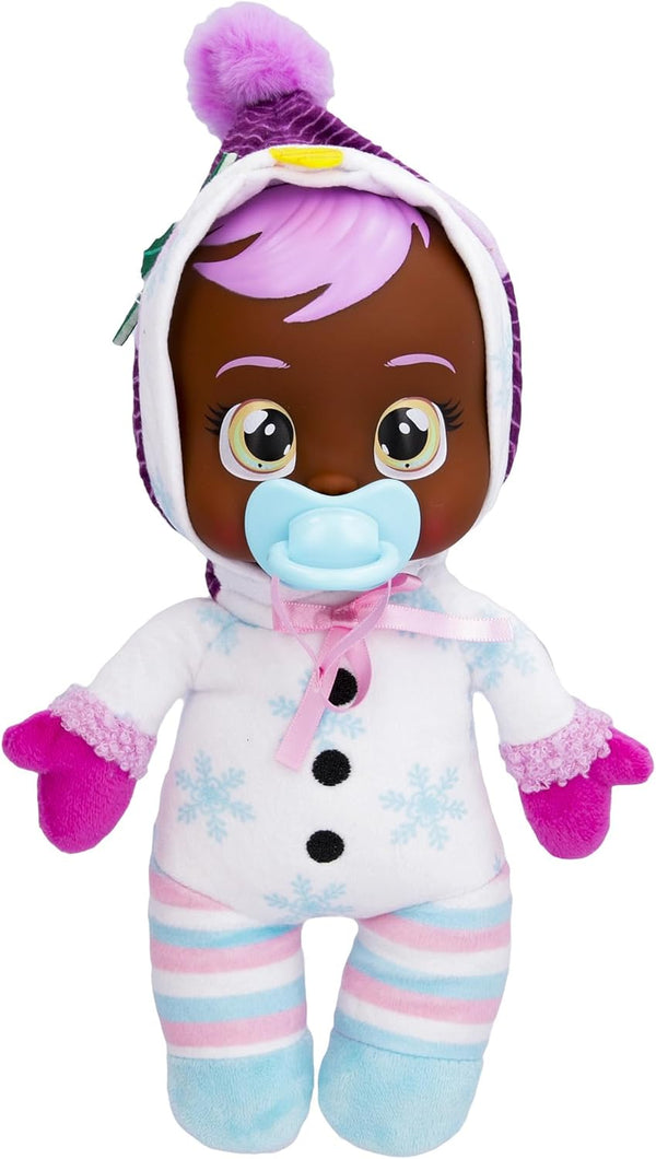 Cry Babies Tiny Cuddles Christmas Holly Baby Doll - 9" with Real Tears, White Snowman Themed Pajamas