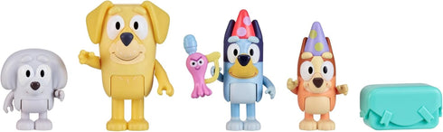 Bluey Figure 4-Pack - Pass The Parcel Character Figures with Accessories, 2.5-3 inch