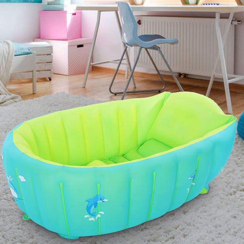 Pinsofy 06 Baby Inflatable Bathtub, Green Foldable Shower Basin, PVC Nonslip for Baby Gift Years Old Kids