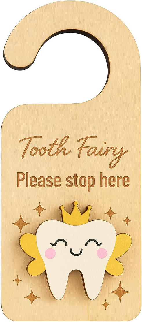 Generic Set Tooth Fairy Box & Door Hanger for Girls and Boys Wooden Tooth Keepsake Box with Fairy Door Sign Tooth Fairy
