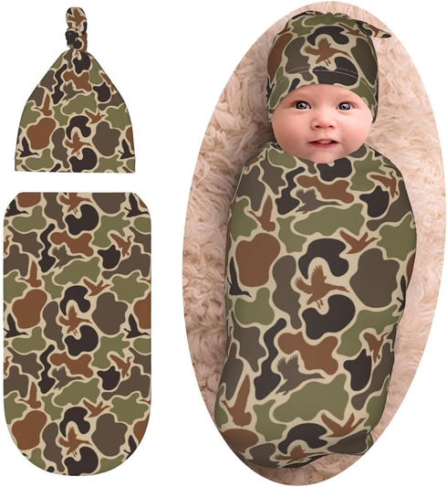 Osvbs Camo Hunting Baby Stuff Newborn Swaddle Blanket with Beanie Set, Soft and
