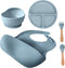 Generic 5-Piece Silicone Baby Feeding Set Suction Bowl, Divided Plate, Adjustable Bib, Spoon