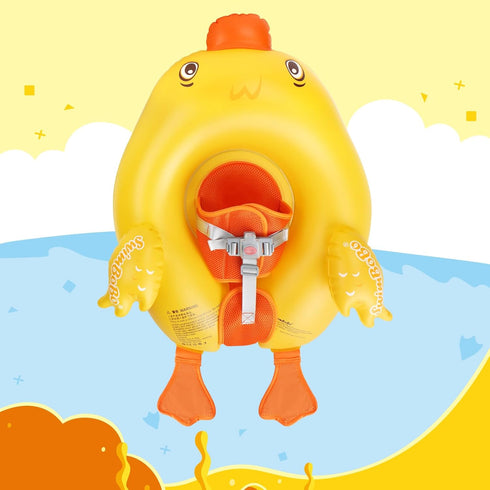 Swimbobo Inflatable Baby Float with Toy, No-Sleeve Design, Soft Abdominal Support, Cute Animal Swim Ring for Infants