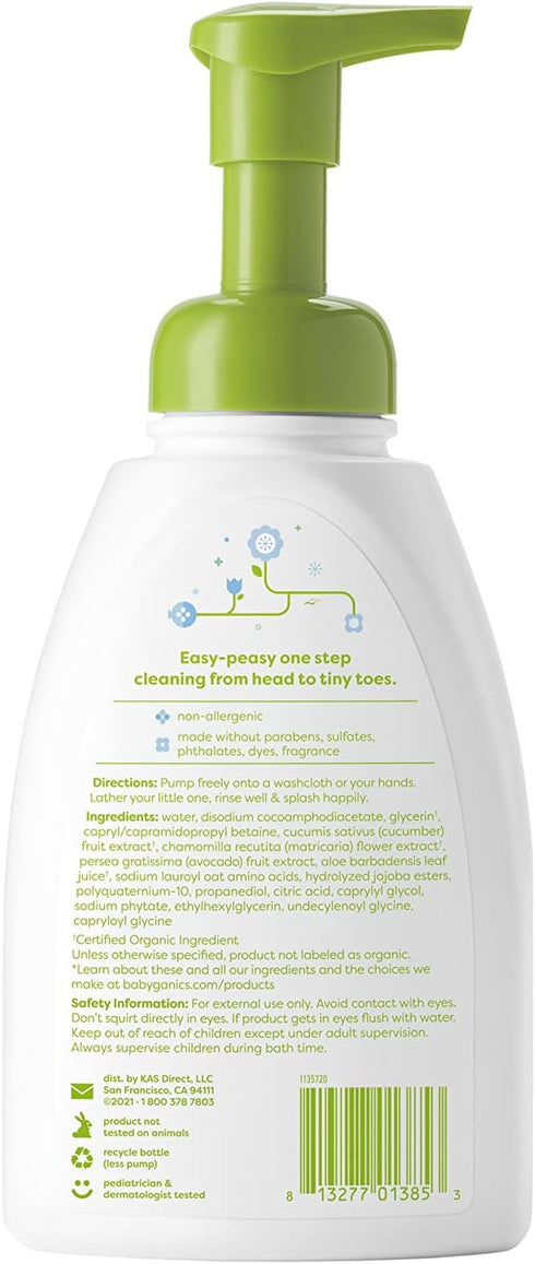 Babyganics Baby Shampoo + Body Wash Pump Bottle, Fragrance Free, Non-Allergenic and Tear-Free, 16 Fl Oz, Packaging May Vary