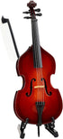 Dselvgvu Wooden Miniature Double Bass - Mini Musical Instrument Collectible with Stand, Bow, and Case