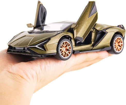 BDTCTK Lambo Sian FKP37 Car Model Toy, 1:32 Child Sound and Light Pull Back Car, Army Green Zinc Alloy Casting