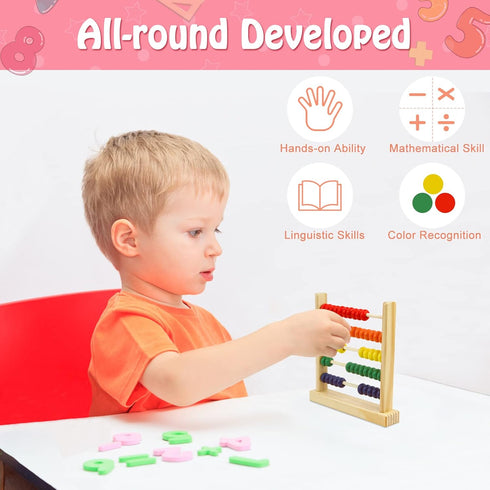 Wooden Abacus for Kids Math - 50 Beads Counting Toy, Multi-Color Counters for Preschool Learning & Development