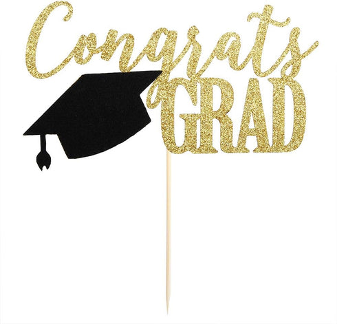 PALASASA Congrats Grad Cake Topper - 2025 Graduate Party Decorations (Gold 6.6inch)